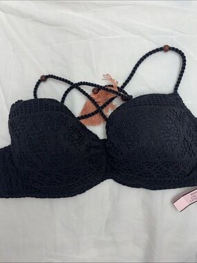 The Getaway Halter Black Crochet Bikini Top